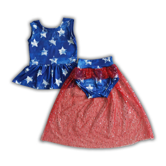 Star sleevess peplum tulle bummies baby girls 4th of july clothes