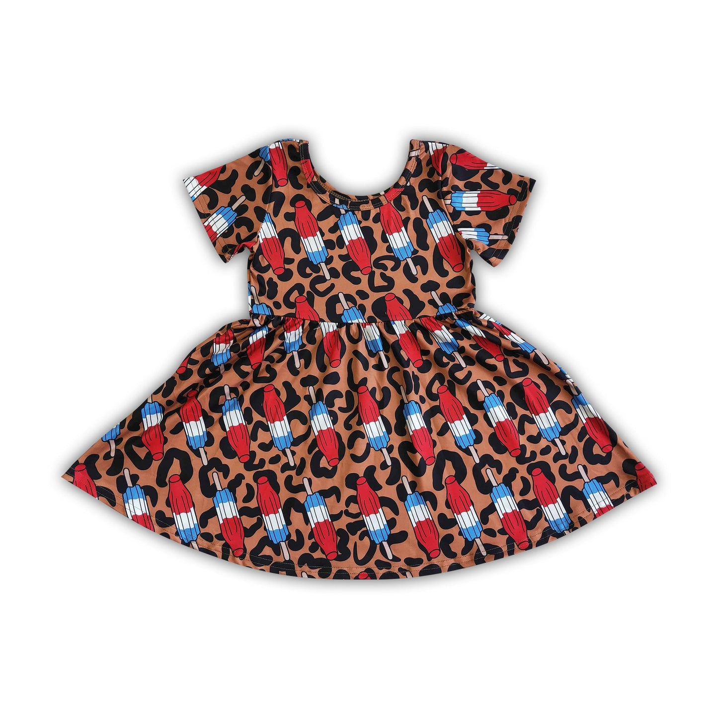 Popsicle leopard kids girls 4th of july dress