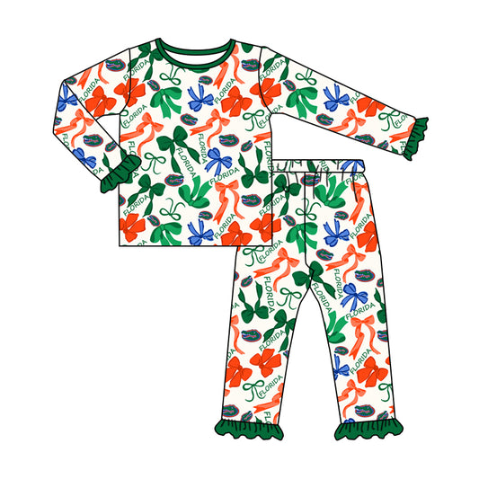 MOQ 3 Long sleeves crocodile bow kids girls team pajamas
