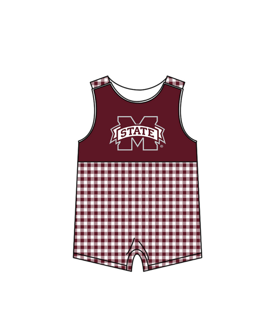 MOQ 5 pcs brown plaids sleeveless M baby boys team romper