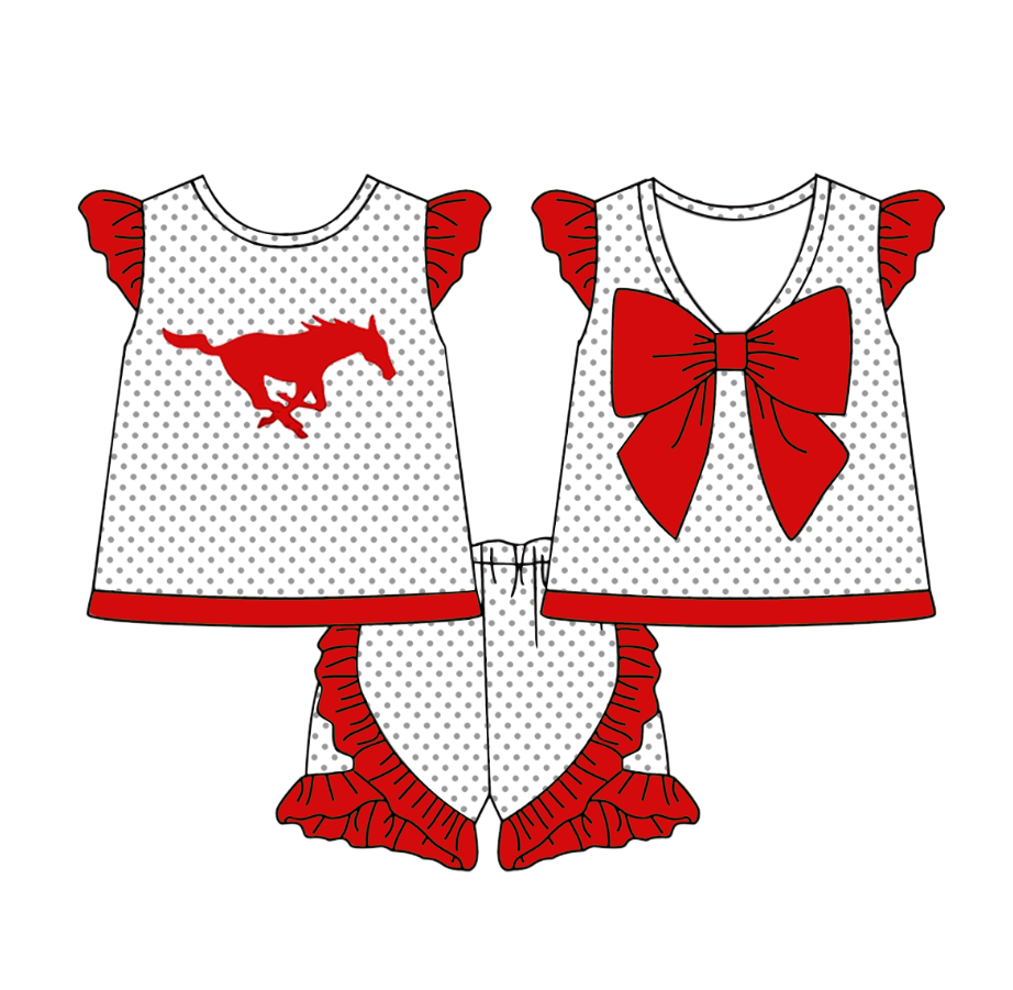 Deadline July 17 2025 mustangs red polka dots bow kids girls team clothes