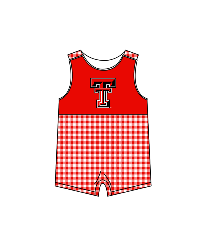 MOQ 5 pcs orange-red plaids sleeveless T baby boys team romper