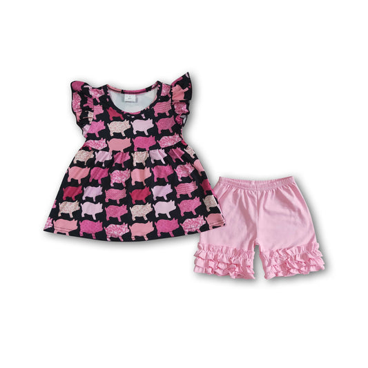 Pig flutter sleeve girls boutique clothing