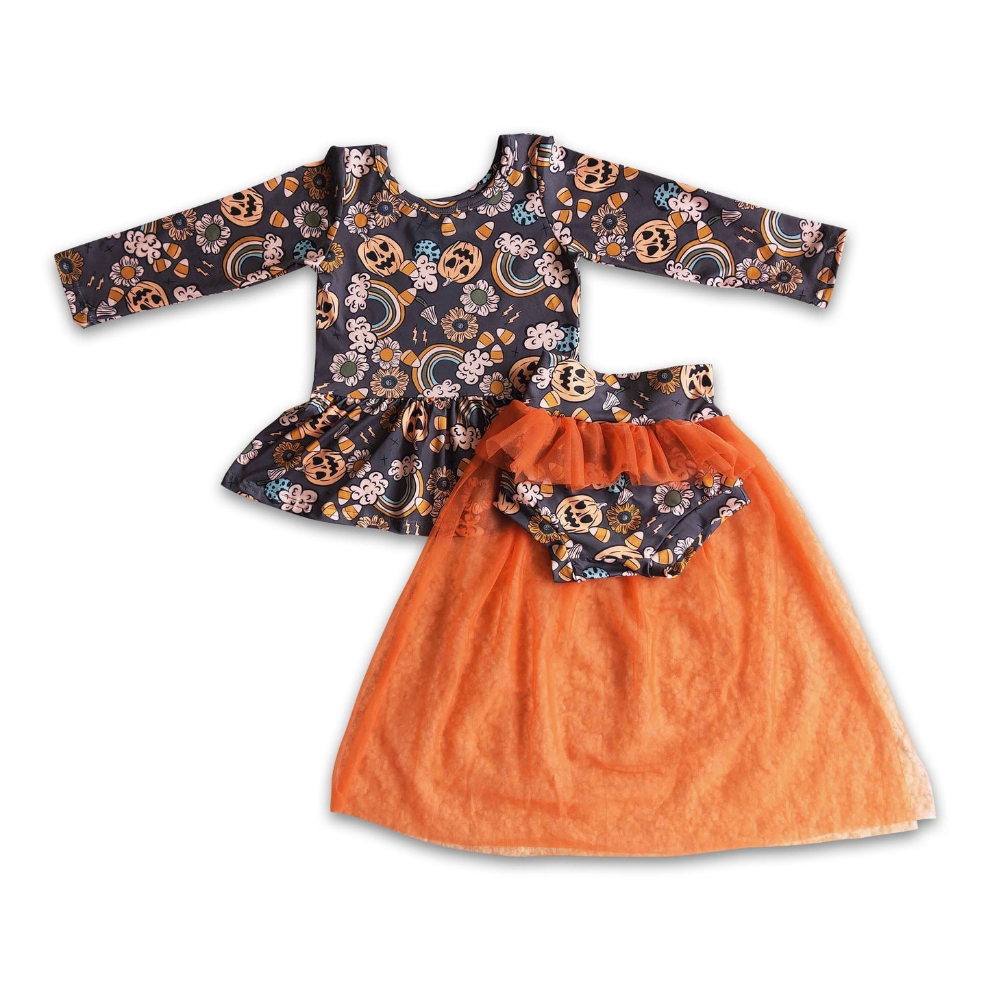 Halloween pumpkin floral shirt orange tulle bummies set