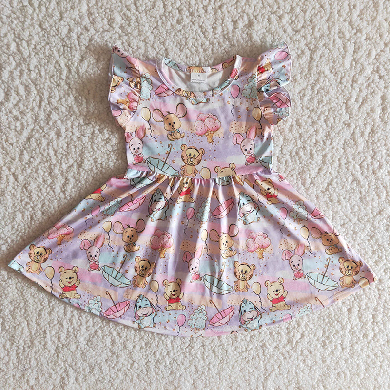 Girl flutter sleeve bear twirl dresses