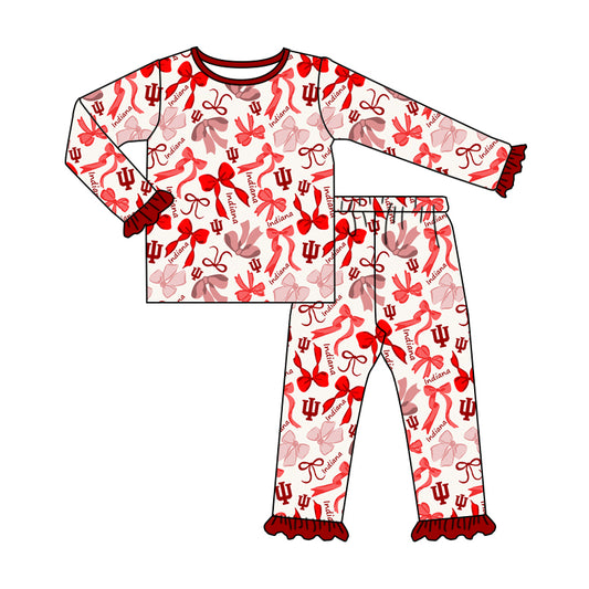 MOQ 3 Long sleeves I red bow kids girls team pajamas