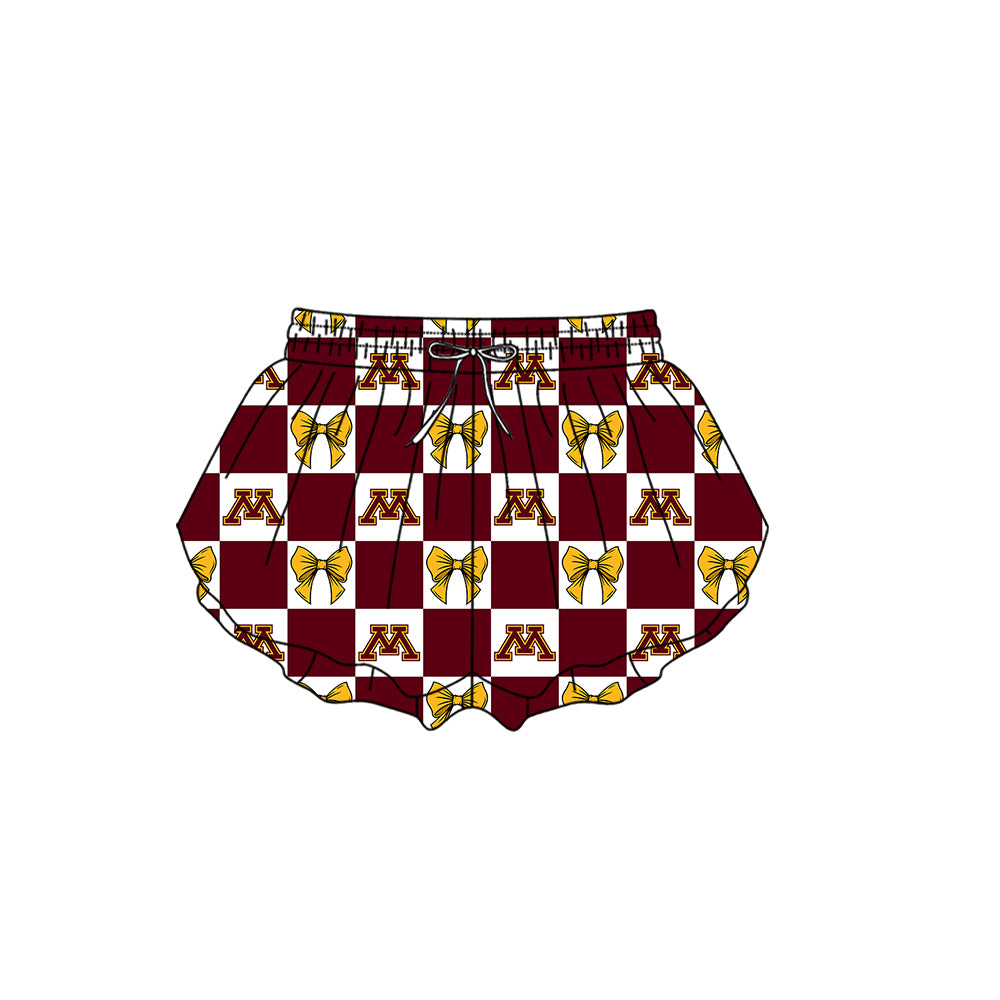 MOQ 5 pcs Plaid bow maroon M kids girls team active summer shorts