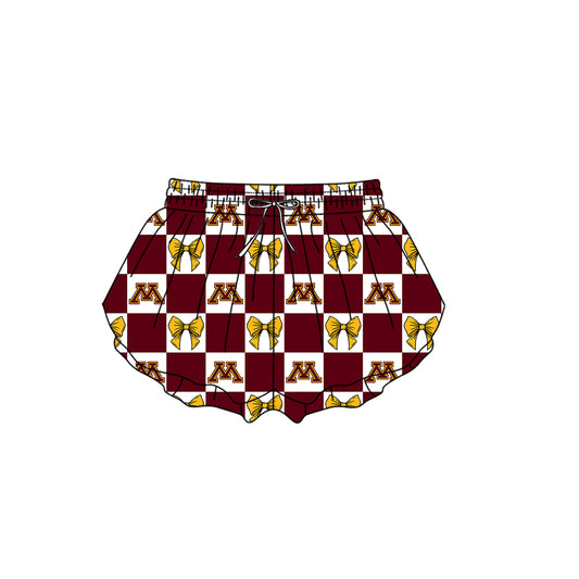 MOQ 5 pcs Plaid bow maroon M kids girls team active summer shorts