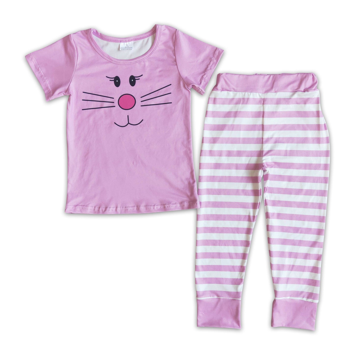 Short sleeve bunny print pink girls easter pajamas
