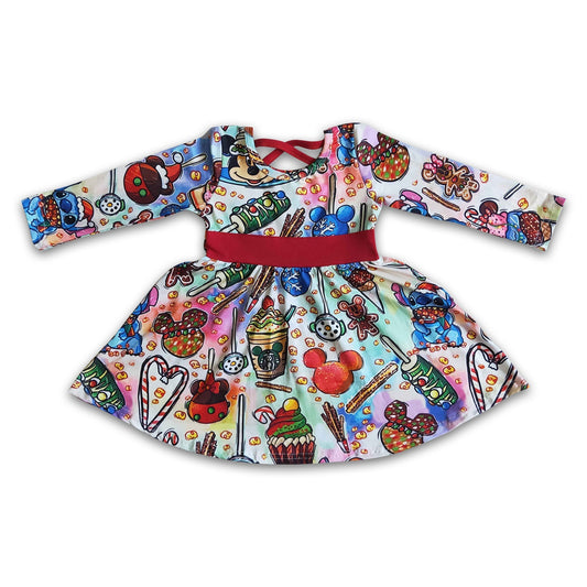 Cute snacks long sleeve girls twirl Christmas dresses