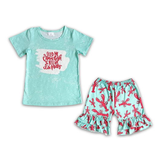 Crawfish shirt match ruffle shorts girls clothing set