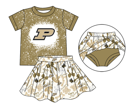 MOQ 3 pcs P bleached top bow skirt girls team outfits