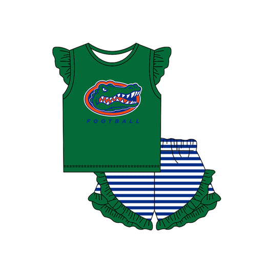 MOQ 5 pcs Green crocodile top stripe shorts girls team outfits