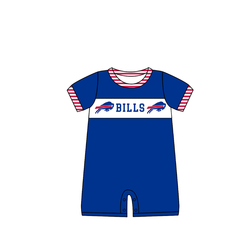MOQ 5 pcs blue short sleeves B baby boys team romper