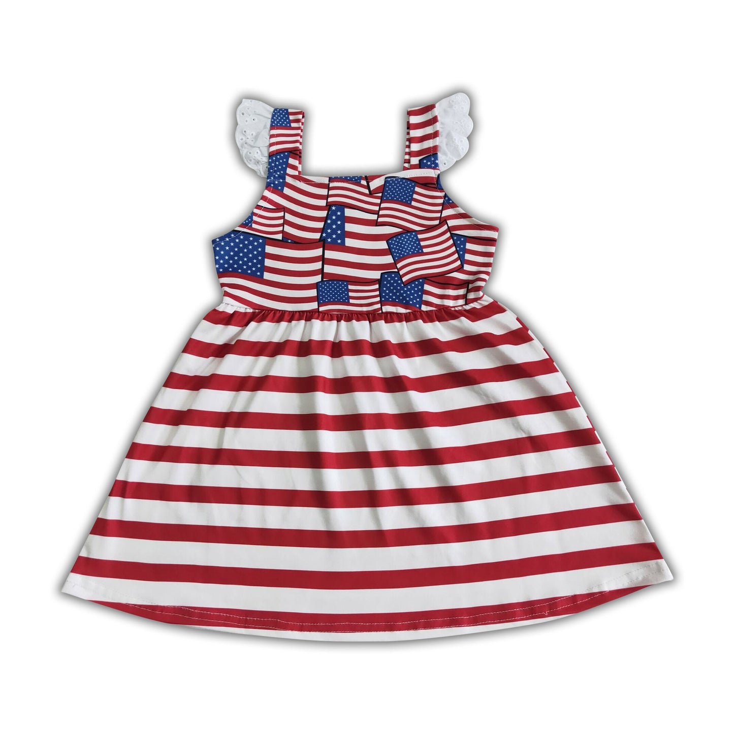 Flag print sleeveless stripe baby girls dependence day 4th of july dresses