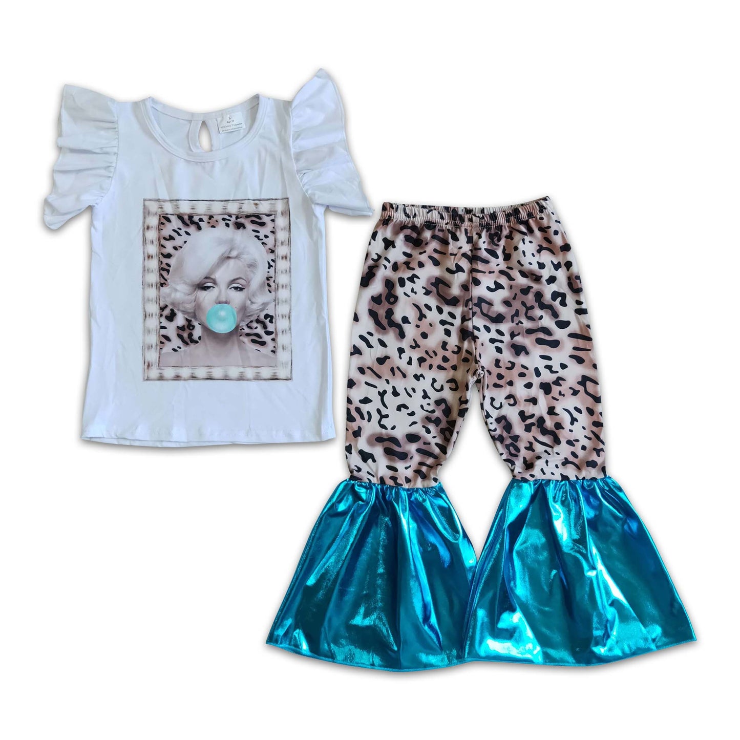 Girl White Bubble Shirt Leopard Pants Outfit