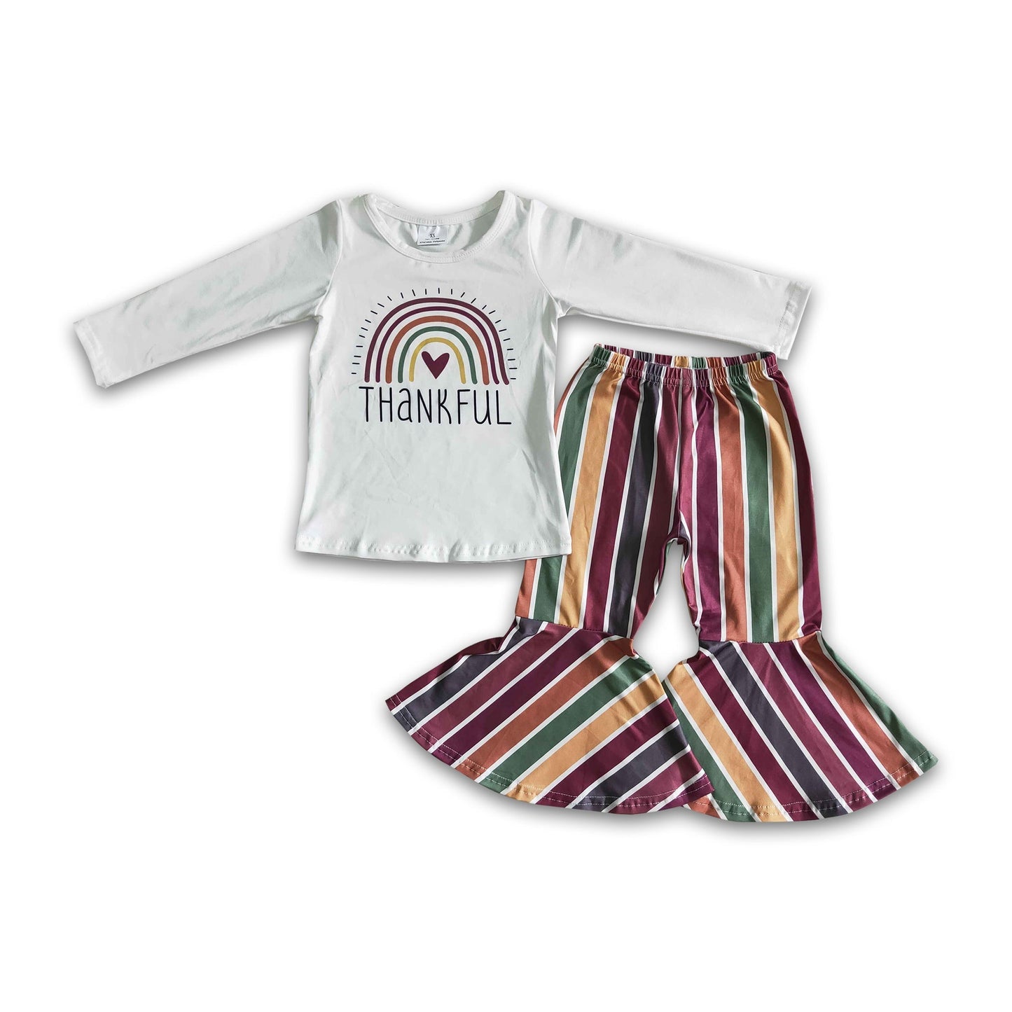 Thankful rainbow shirt stripe pants girls Thanksgiving outfits