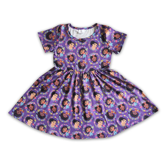 Short sleeve cute magic print baby girls twirl dresses