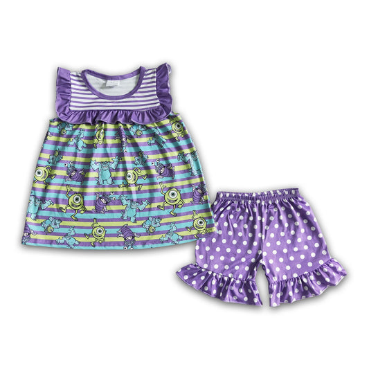 Sleeveless tunic lavender polka dots shorts baby girls summer clothes