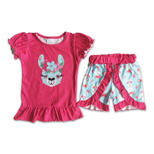 Llama print shirt ruffle shorts boutique girls clothing