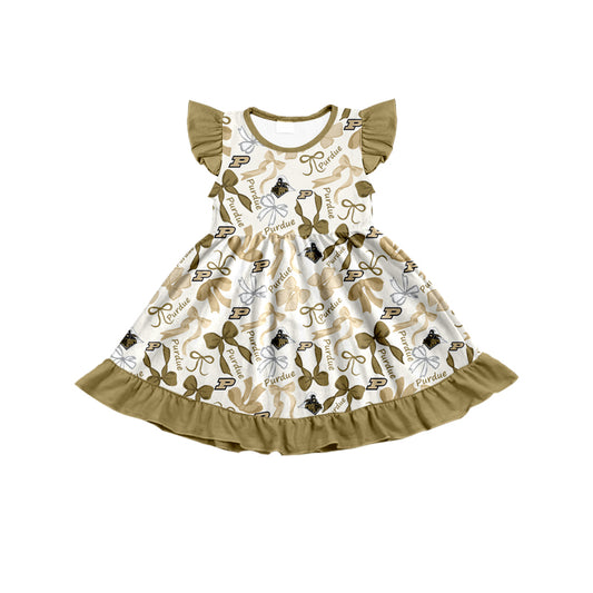 MOQ 3 pcs flutter sleeves P bows girls team dress