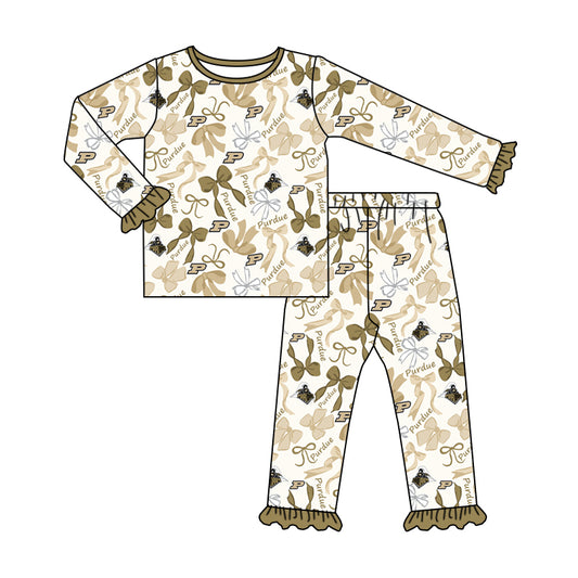 MOQ 3 Long sleeves P bow kids girls team pajamas