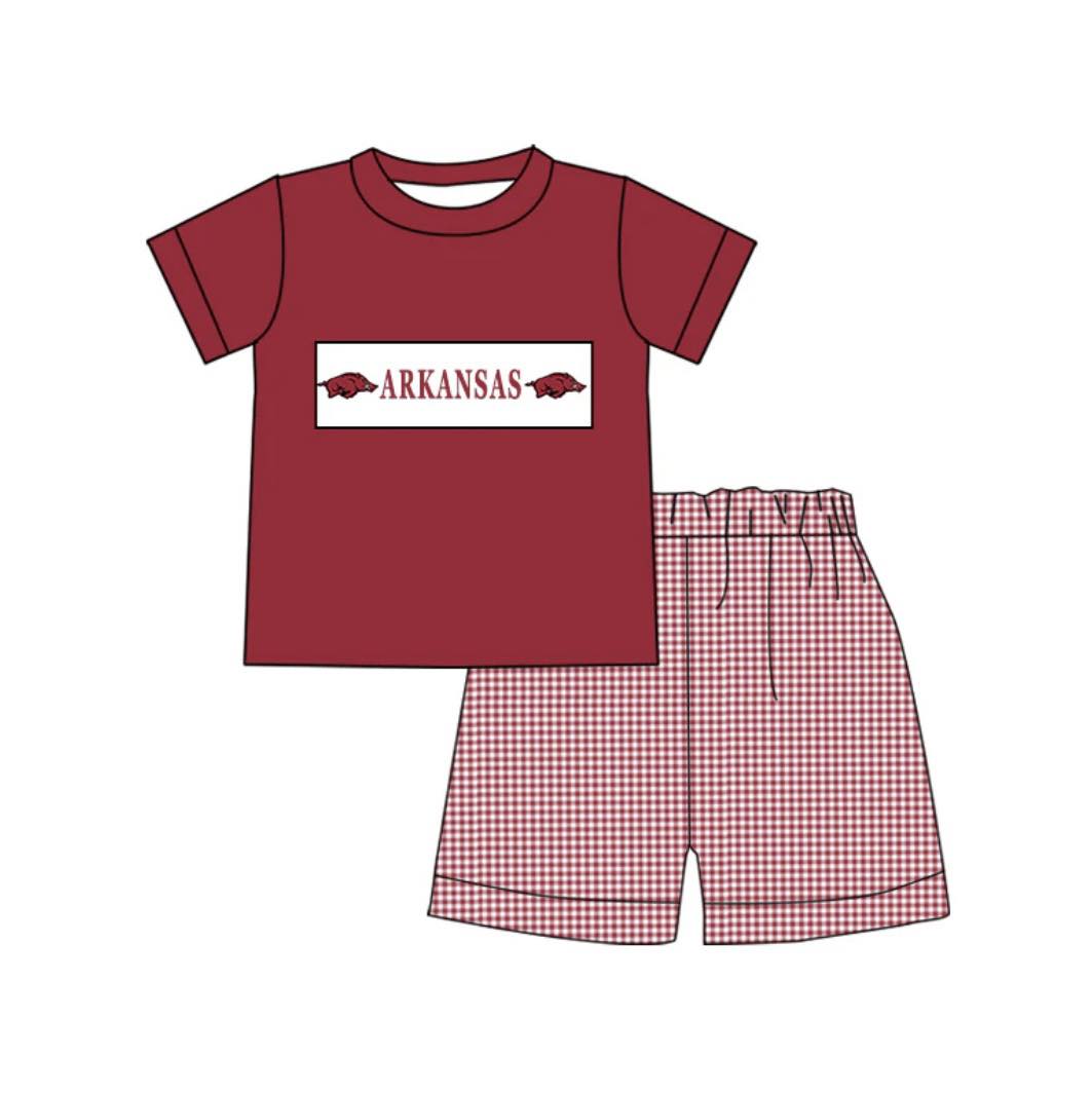 MOQ 3 short sleeves hogs top plaid shorts boys team outfits