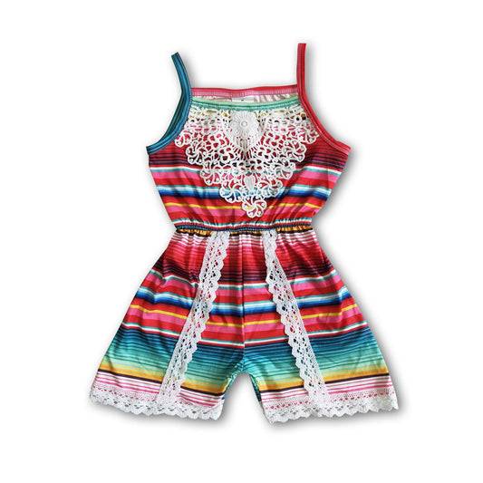 Serape sleeveless lace baby girls summer jumpsuit