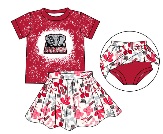 MOQ 3 pcs elephant A bleached top bow skirt girls team outfits