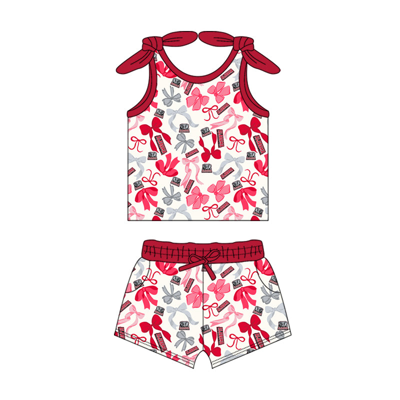 MOQ 3 pcs sleeveless A elephant bow top shorts girls team clothes