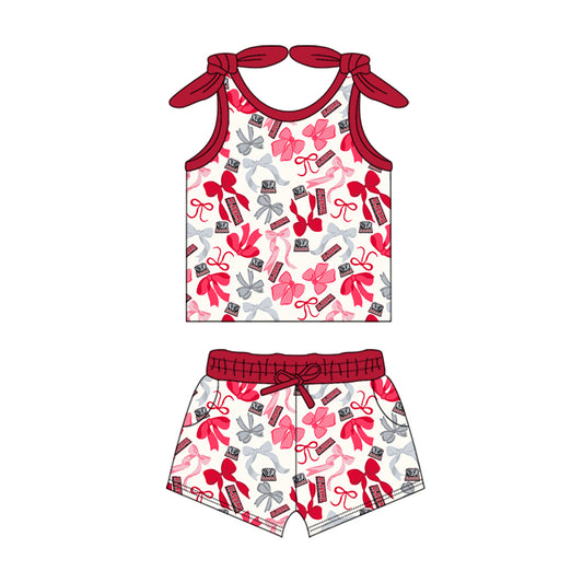 MOQ 3 pcs sleeveless A elephant bow top shorts girls team clothes