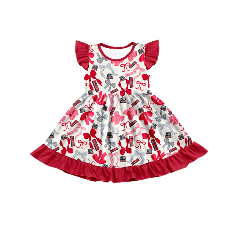 MOQ 3 pcs flutter sleeves elephant A bows girls team dress