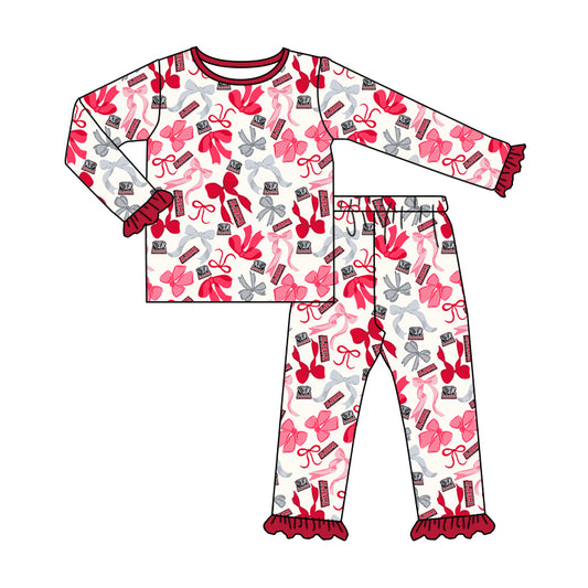 MOQ 3 Long sleeves elephant A red yellow bow kids girls team pajamas