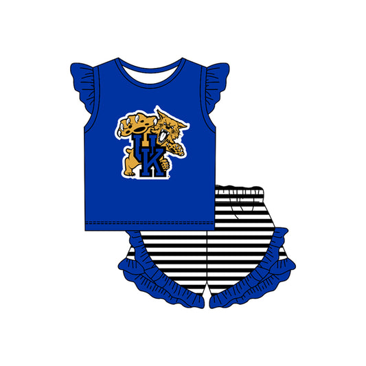 MOQ 5 pcs blue U K top stripe shorts girls team outfits