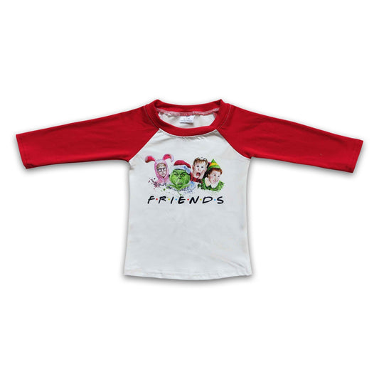Friends green face screen print boy long sleeve Christmas shirt