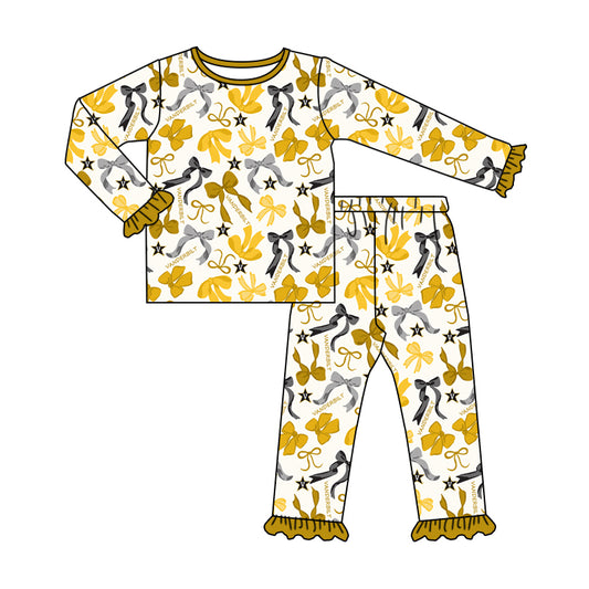 MOQ 3 Long sleeves gold bow kids girls team pajamas