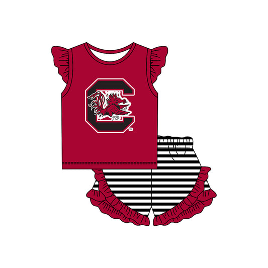 MOQ 5 pcs Flutter sleeves C top stripe shorts girls team outfits