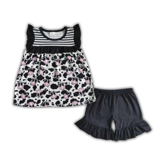 Cow print shirt black milk silk shorts girls outfits