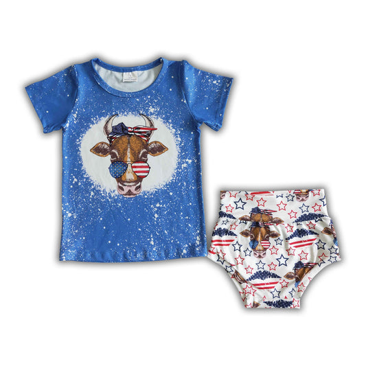 Cow print shirt bay 4th of july bummies set