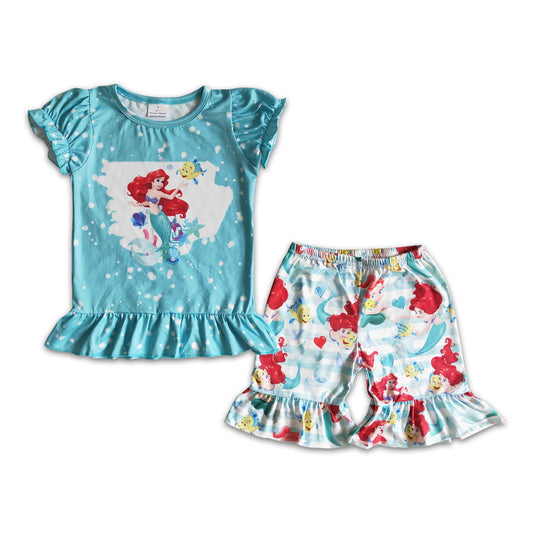 Girl flutter sleeve shirt princess shorts set