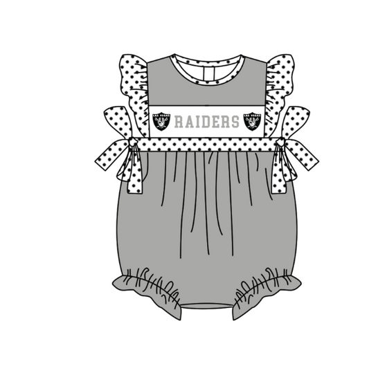 MOQ 5 pcs gray flying sleeves white polka dots bow baby girls team romper