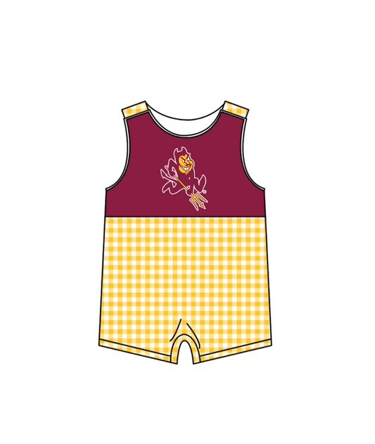MOQ 5 pcs yellow plaids sleeveless baby boys team romper