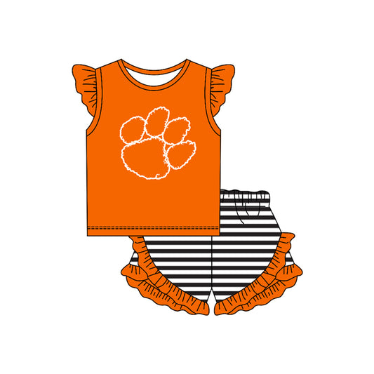 MOQ 5 pcs orange top stripe shorts girls team outfits