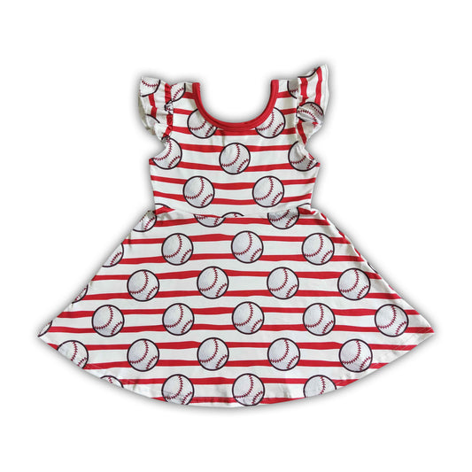 Flutter sleeve stripe baseball baby girls dresses