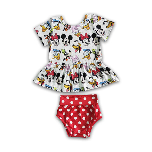 Short sleeve mouse peplum polka dot bummies baby outfits