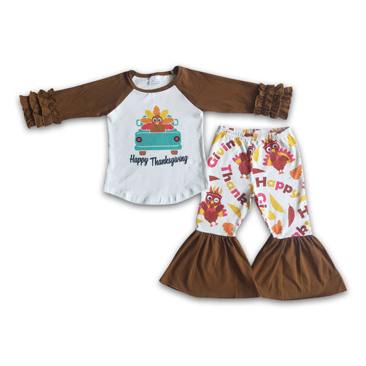 Happy thanksgiving shirt bell bottom pants clothing set