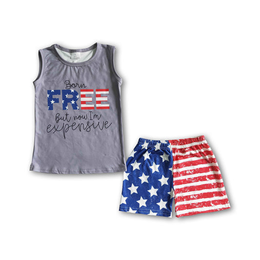 Born free but now I'm expensive shirt shorts boy 4th of july clothing