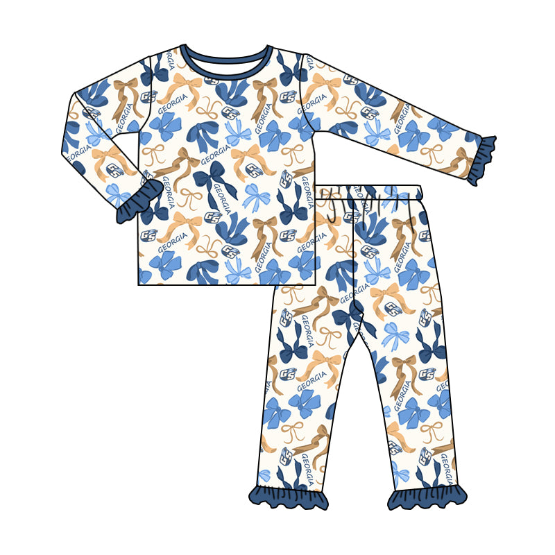 MOQ 3 Long sleeves G S blue bow kids girls team pajamas
