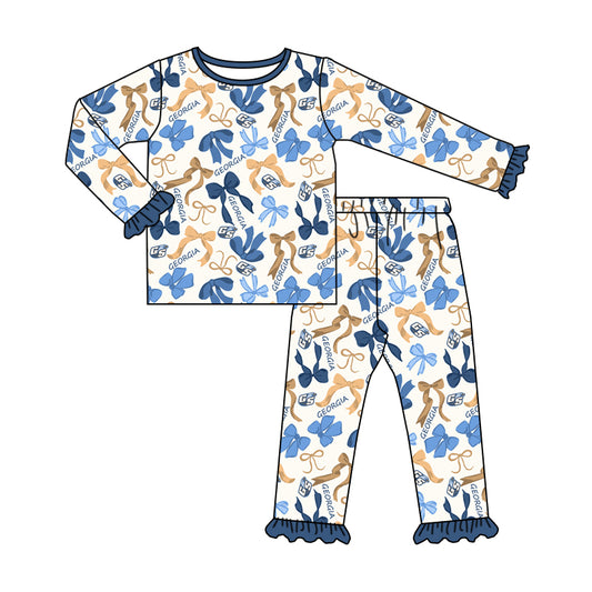 MOQ 3 Long sleeves G S blue bow kids girls team pajamas
