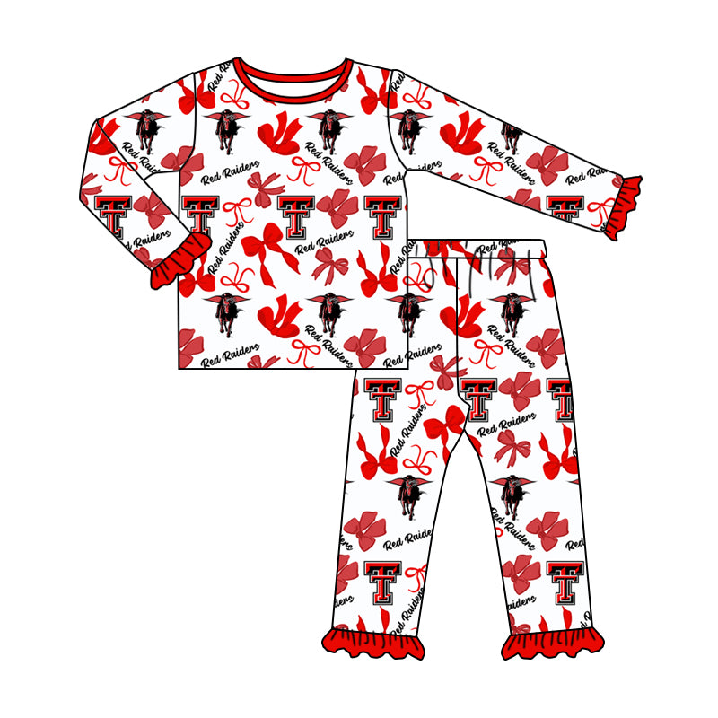MOQ 3 Long sleeves red bow T kids girls team pajamas